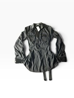 Cache Black Button-Front Utility Blouse